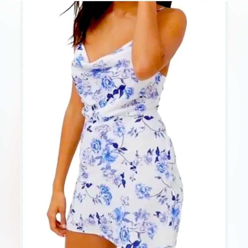 Urban Outfitters cottagecore Y2K bodycon Slip Dress White Blue Floral Size XS